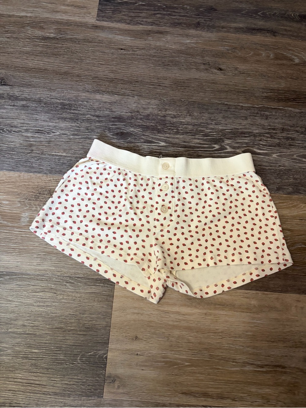 Brandy Melville Cream Shorts with Red Heart Print